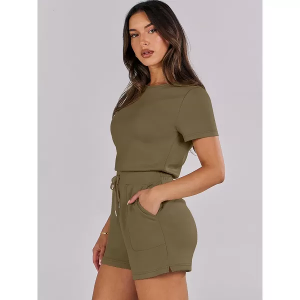 imageANRABESS Womens Summer Crewneck Casual Loose Short Sleeve One Piece Rompers Jumpsuit Outfits with PocketsLight Brown