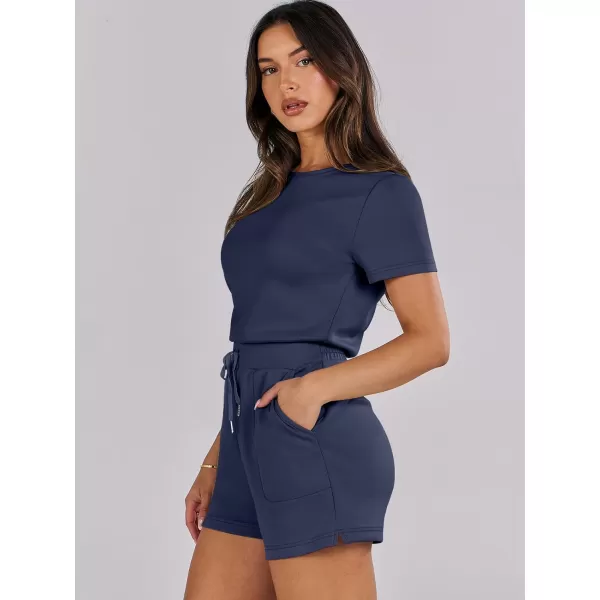 imageANRABESS Womens Summer Crewneck Casual Loose Short Sleeve One Piece Rompers Jumpsuit Outfits with PocketsNavy Blue