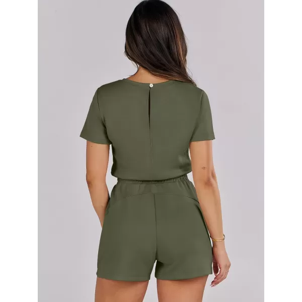 imageANRABESS Womens Summer Crewneck Casual Loose Short Sleeve One Piece Rompers Jumpsuit Outfits with PocketsOlive
