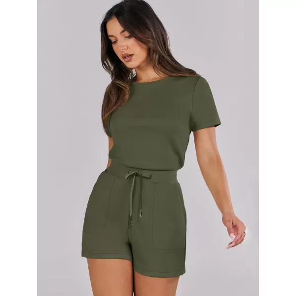 imageANRABESS Womens Summer Crewneck Casual Loose Short Sleeve One Piece Rompers Jumpsuit Outfits with PocketsOlive