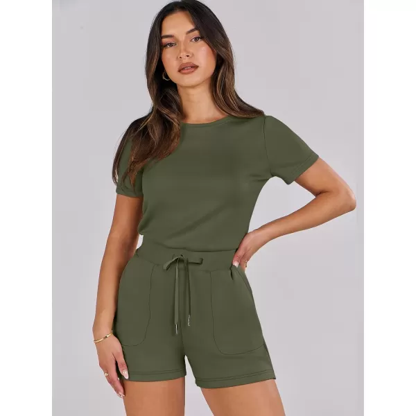 imageANRABESS Womens Summer Crewneck Casual Loose Short Sleeve One Piece Rompers Jumpsuit Outfits with PocketsOlive
