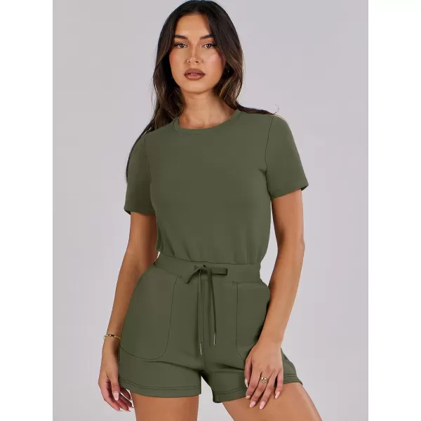 imageANRABESS Womens Summer Crewneck Casual Loose Short Sleeve One Piece Rompers Jumpsuit Outfits with PocketsOlive