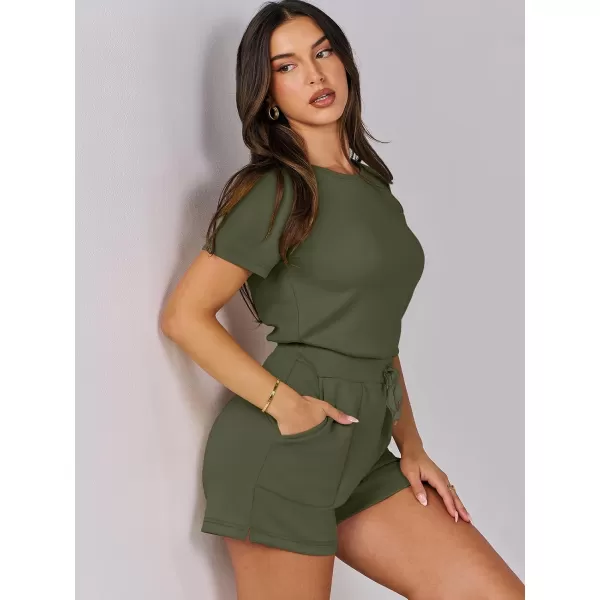 imageANRABESS Womens Summer Crewneck Casual Loose Short Sleeve One Piece Rompers Jumpsuit Outfits with PocketsOlive
