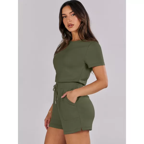 imageANRABESS Womens Summer Crewneck Casual Loose Short Sleeve One Piece Rompers Jumpsuit Outfits with PocketsOlive