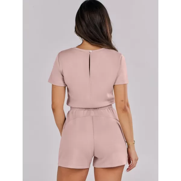 imageANRABESS Womens Summer Crewneck Casual Loose Short Sleeve One Piece Rompers Jumpsuit Outfits with PocketsPink