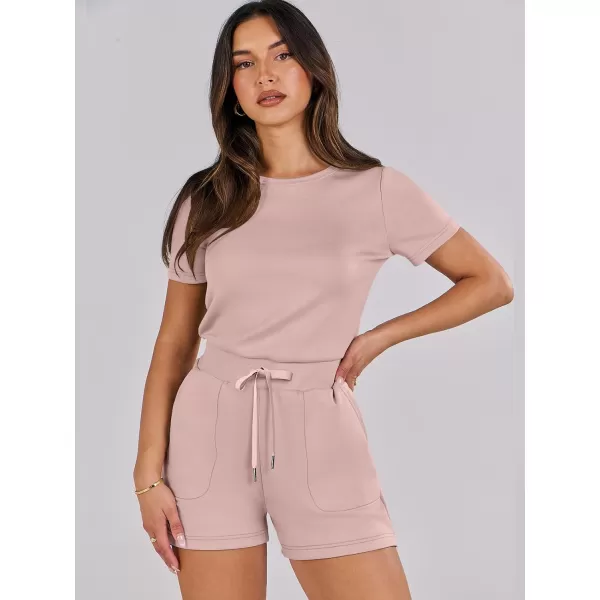 imageANRABESS Womens Summer Crewneck Casual Loose Short Sleeve One Piece Rompers Jumpsuit Outfits with PocketsPink