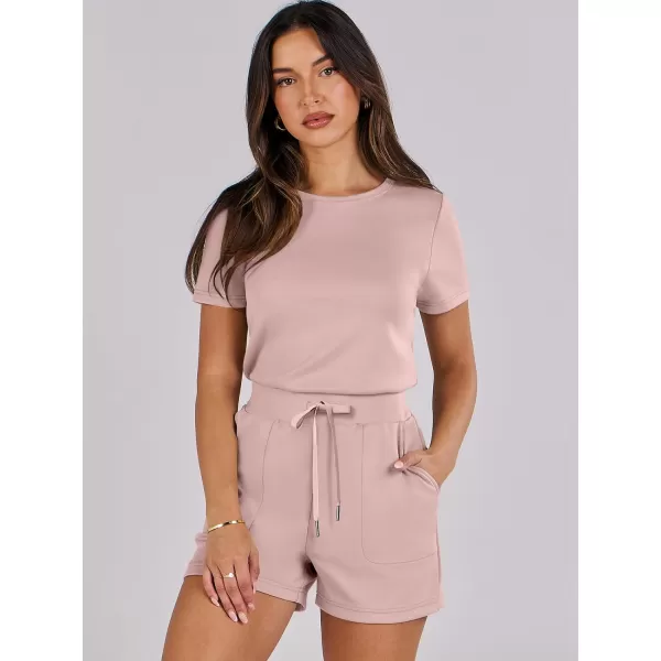 imageANRABESS Womens Summer Crewneck Casual Loose Short Sleeve One Piece Rompers Jumpsuit Outfits with PocketsPink