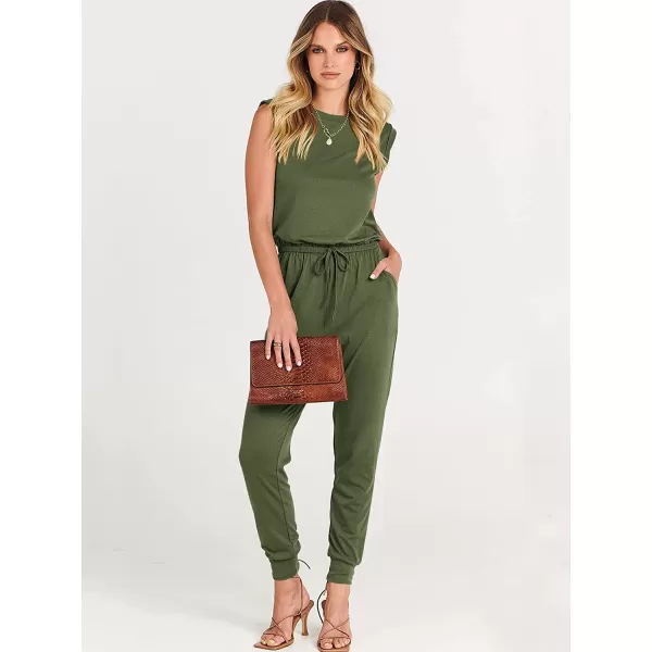 imageANRABESS Womens Summer Crewneck Sleeveless Casual Loose Stretchy Jumpsuits Rompers with PocketsArmy Green