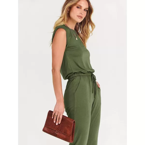 imageANRABESS Womens Summer Crewneck Sleeveless Casual Loose Stretchy Jumpsuits Rompers with PocketsArmy Green