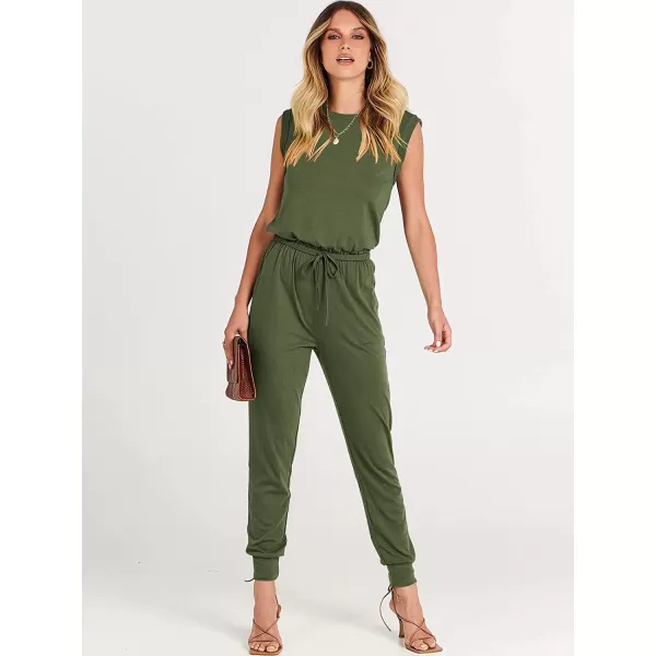 imageANRABESS Womens Summer Crewneck Sleeveless Casual Loose Stretchy Jumpsuits Rompers with PocketsArmy Green