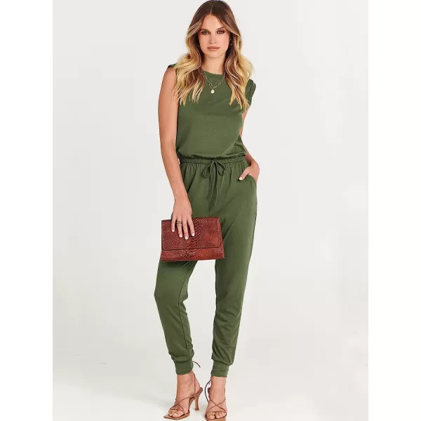 imageANRABESS Womens Summer Crewneck Sleeveless Casual Loose Stretchy Jumpsuits Rompers with PocketsArmy Green