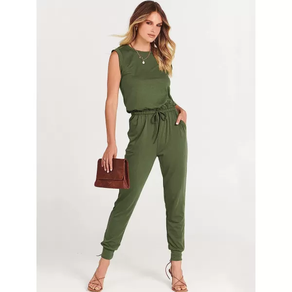 imageANRABESS Womens Summer Crewneck Sleeveless Casual Loose Stretchy Jumpsuits Rompers with PocketsArmy Green