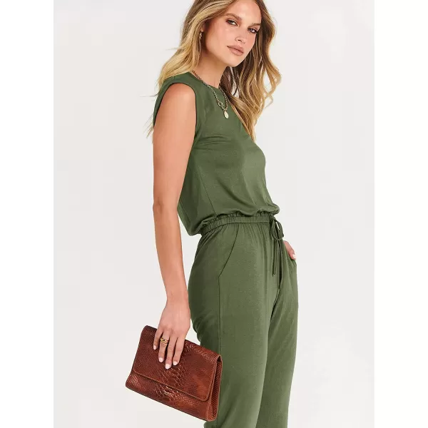imageANRABESS Womens Summer Crewneck Sleeveless Casual Loose Stretchy Jumpsuits Rompers with PocketsArmy Green