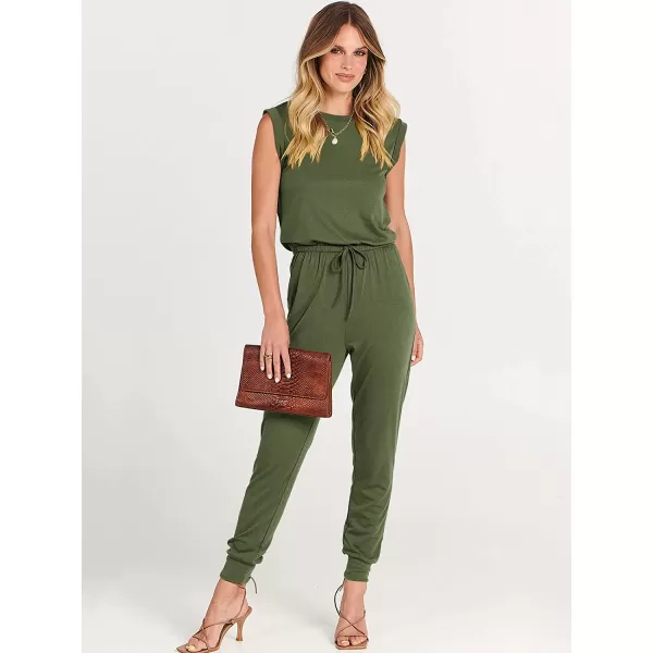 imageANRABESS Womens Summer Crewneck Sleeveless Casual Loose Stretchy Jumpsuits Rompers with PocketsArmy Green