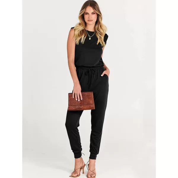 imageANRABESS Womens Summer Crewneck Sleeveless Casual Loose Stretchy Jumpsuits Rompers with PocketsBlack