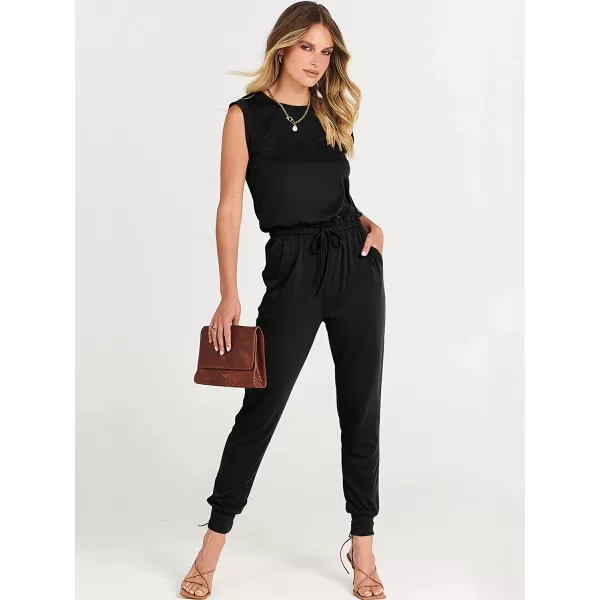 imageANRABESS Womens Summer Crewneck Sleeveless Casual Loose Stretchy Jumpsuits Rompers with PocketsBlack