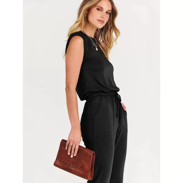 imageANRABESS Womens Summer Crewneck Sleeveless Casual Loose Stretchy Jumpsuits Rompers with PocketsBlack