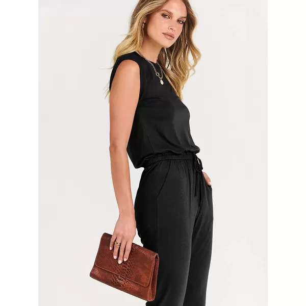 imageANRABESS Womens Summer Crewneck Sleeveless Casual Loose Stretchy Jumpsuits Rompers with PocketsBlack