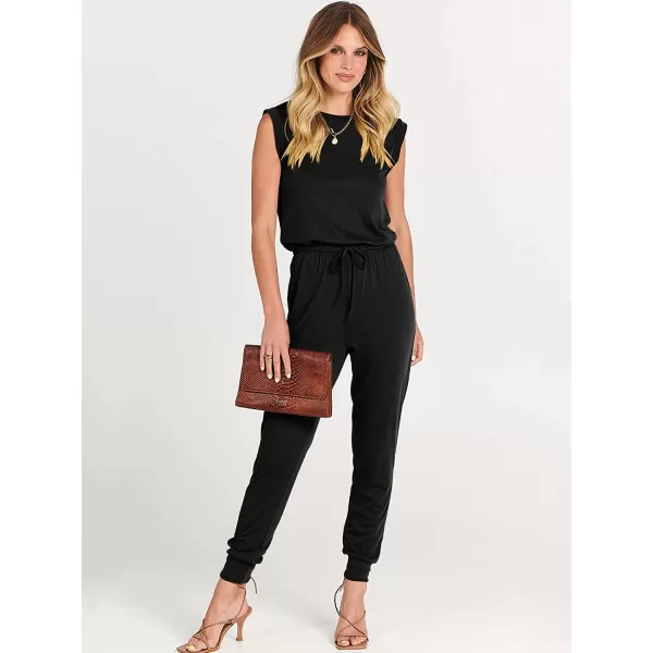 imageANRABESS Womens Summer Crewneck Sleeveless Casual Loose Stretchy Jumpsuits Rompers with PocketsBlack