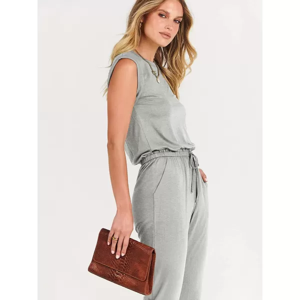 imageANRABESS Womens Summer Crewneck Sleeveless Casual Loose Stretchy Jumpsuits Rompers with PocketsGray