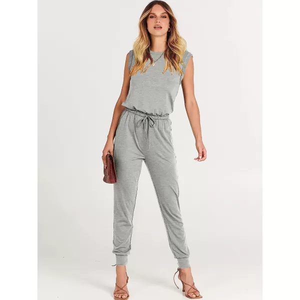 imageANRABESS Womens Summer Crewneck Sleeveless Casual Loose Stretchy Jumpsuits Rompers with PocketsGray