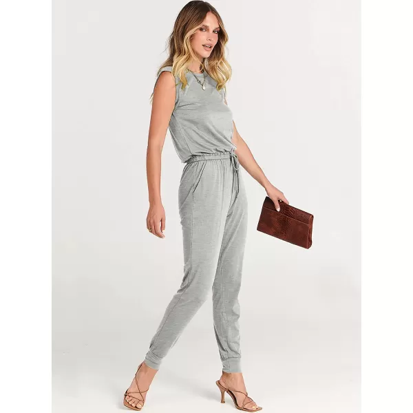 imageANRABESS Womens Summer Crewneck Sleeveless Casual Loose Stretchy Jumpsuits Rompers with PocketsGray
