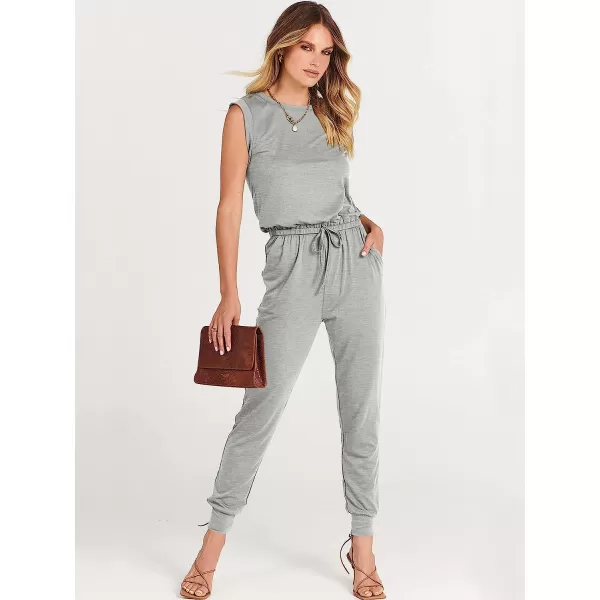 imageANRABESS Womens Summer Crewneck Sleeveless Casual Loose Stretchy Jumpsuits Rompers with PocketsGray