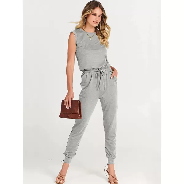 imageANRABESS Womens Summer Crewneck Sleeveless Casual Loose Stretchy Jumpsuits Rompers with PocketsGray