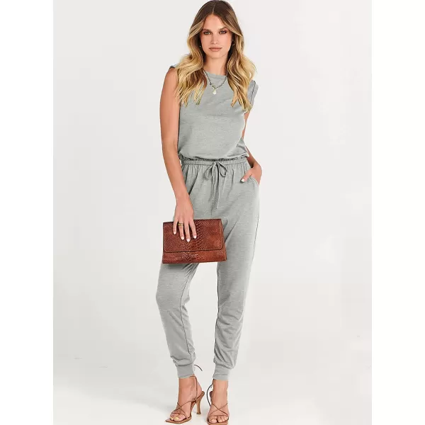 imageANRABESS Womens Summer Crewneck Sleeveless Casual Loose Stretchy Jumpsuits Rompers with PocketsGray
