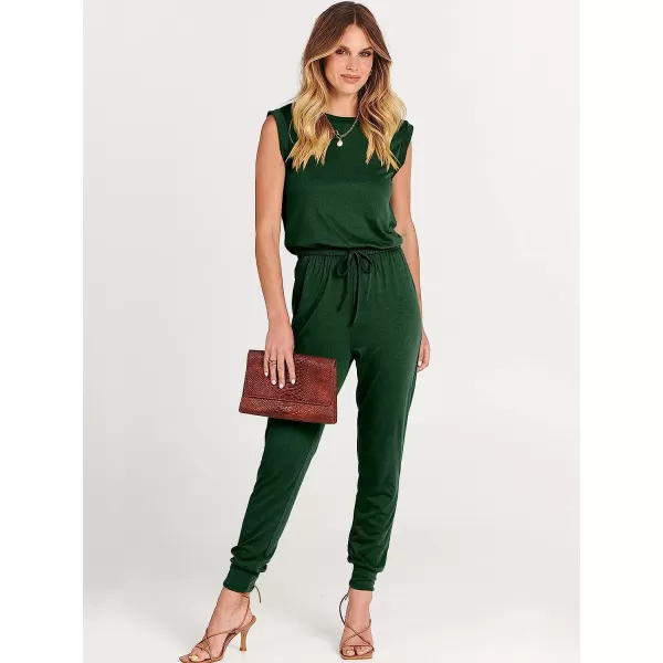 imageANRABESS Womens Summer Crewneck Sleeveless Casual Loose Stretchy Jumpsuits Rompers with PocketsGreen