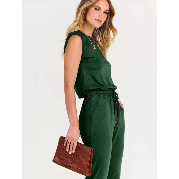 imageANRABESS Womens Summer Crewneck Sleeveless Casual Loose Stretchy Jumpsuits Rompers with PocketsGreen