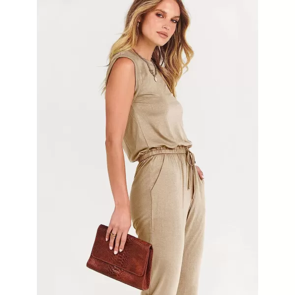 imageANRABESS Womens Summer Crewneck Sleeveless Casual Loose Stretchy Jumpsuits Rompers with PocketsKhaki