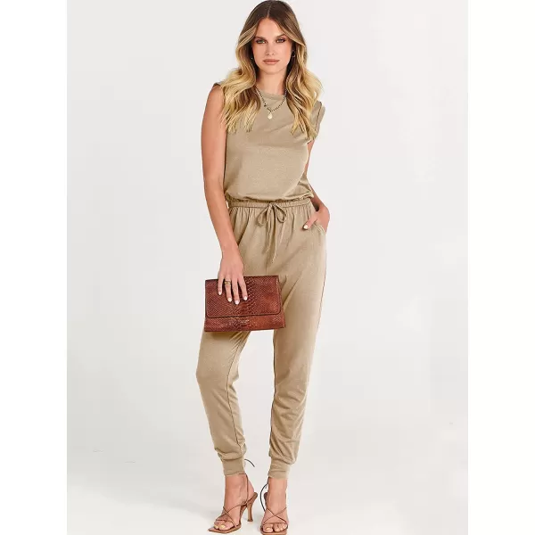 imageANRABESS Womens Summer Crewneck Sleeveless Casual Loose Stretchy Jumpsuits Rompers with PocketsKhaki