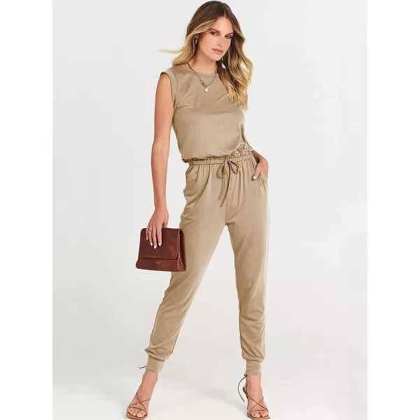 imageANRABESS Womens Summer Crewneck Sleeveless Casual Loose Stretchy Jumpsuits Rompers with PocketsKhaki