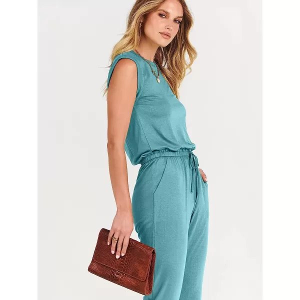 imageANRABESS Womens Summer Crewneck Sleeveless Casual Loose Stretchy Jumpsuits Rompers with PocketsLake