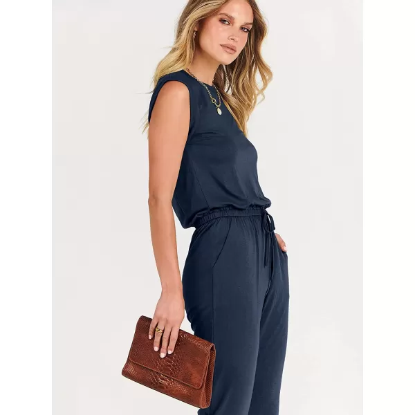 imageANRABESS Womens Summer Crewneck Sleeveless Casual Loose Stretchy Jumpsuits Rompers with PocketsNavy Blue