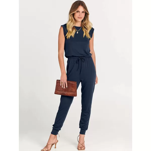 imageANRABESS Womens Summer Crewneck Sleeveless Casual Loose Stretchy Jumpsuits Rompers with PocketsNavy Blue
