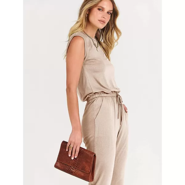 imageANRABESS Womens Summer Crewneck Sleeveless Casual Loose Stretchy Jumpsuits Rompers with PocketsPink