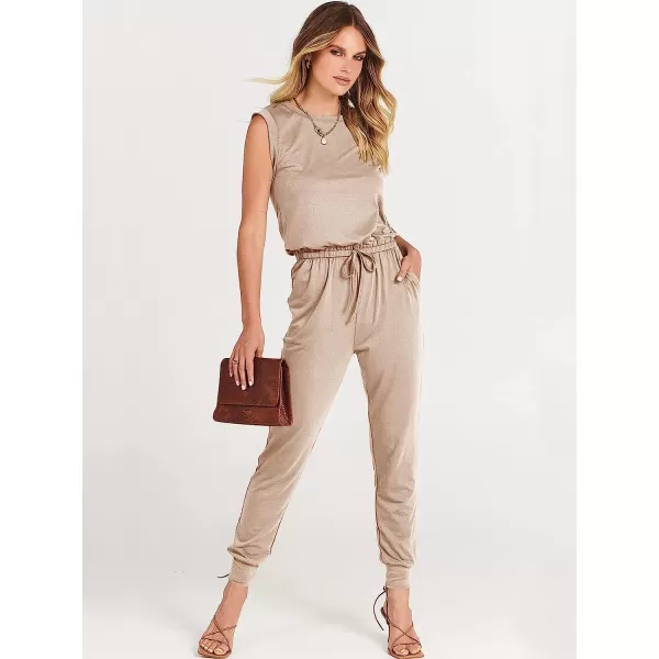 imageANRABESS Womens Summer Crewneck Sleeveless Casual Loose Stretchy Jumpsuits Rompers with PocketsPink
