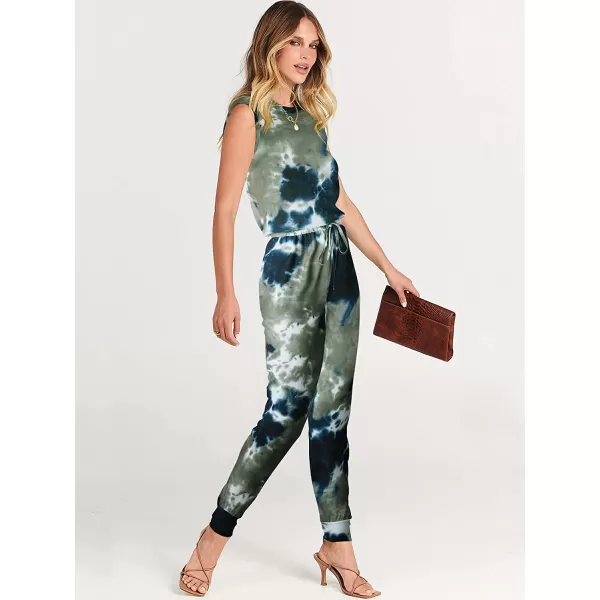 imageANRABESS Womens Summer Crewneck Sleeveless Casual Loose Stretchy Jumpsuits Rompers with PocketsTie Dye Armygreen