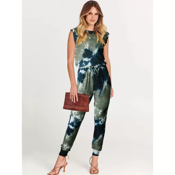 imageANRABESS Womens Summer Crewneck Sleeveless Casual Loose Stretchy Jumpsuits Rompers with PocketsTie Dye Armygreen