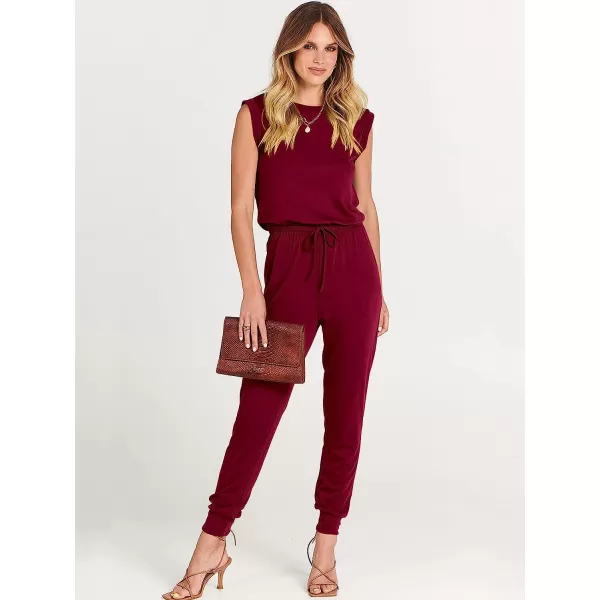 imageANRABESS Womens Summer Crewneck Sleeveless Casual Loose Stretchy Jumpsuits Rompers with PocketsWine Red
