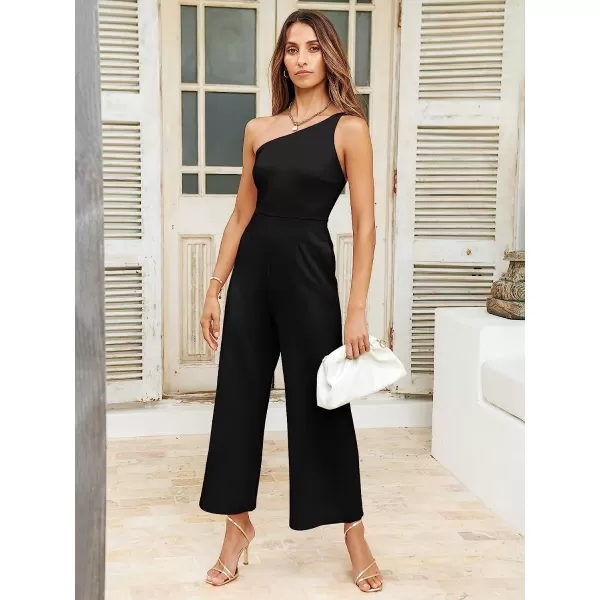 imageANRABESS Womens Summer Dressy One Shoulder Sleeveless Bodycon Backless Casual Wide Leg Jumpsuit Romper with PocketsBlack