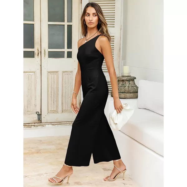 imageANRABESS Womens Summer Dressy One Shoulder Sleeveless Bodycon Backless Casual Wide Leg Jumpsuit Romper with PocketsBlack