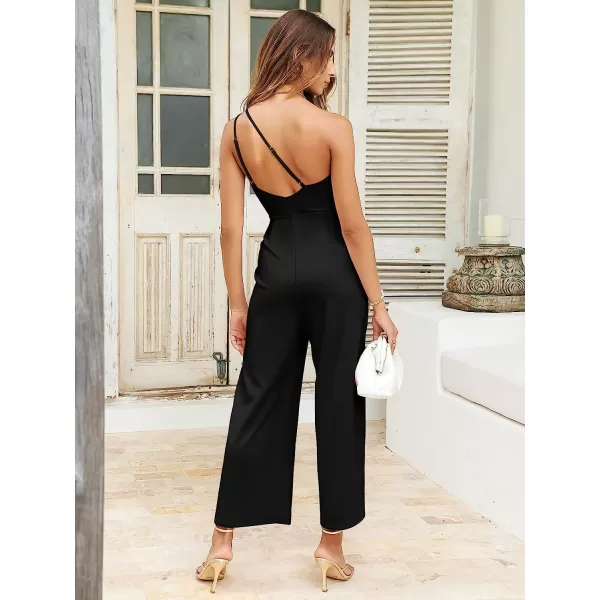 imageANRABESS Womens Summer Dressy One Shoulder Sleeveless Bodycon Backless Casual Wide Leg Jumpsuit Romper with PocketsBlack