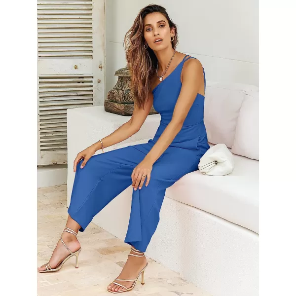 imageANRABESS Womens Summer Dressy One Shoulder Sleeveless Bodycon Backless Casual Wide Leg Jumpsuit Romper with PocketsBlue