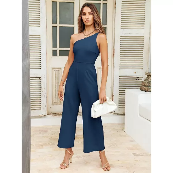 imageANRABESS Womens Summer Dressy One Shoulder Sleeveless Bodycon Backless Casual Wide Leg Jumpsuit Romper with PocketsDeep Blue