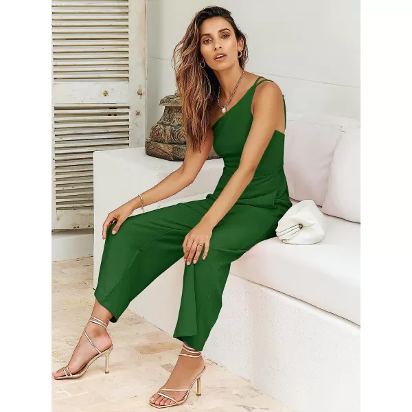 imageANRABESS Womens Summer Dressy One Shoulder Sleeveless Bodycon Backless Casual Wide Leg Jumpsuit Romper with PocketsGrass