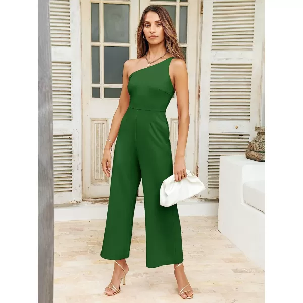 imageANRABESS Womens Summer Dressy One Shoulder Sleeveless Bodycon Backless Casual Wide Leg Jumpsuit Romper with PocketsGrass