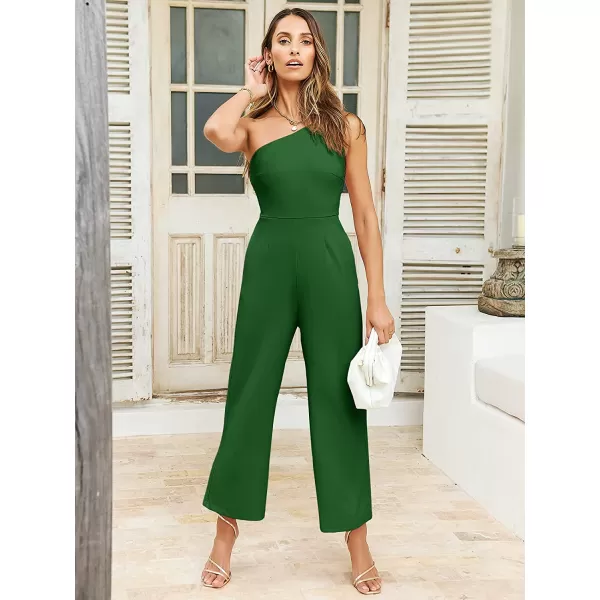 imageANRABESS Womens Summer Dressy One Shoulder Sleeveless Bodycon Backless Casual Wide Leg Jumpsuit Romper with PocketsGrass